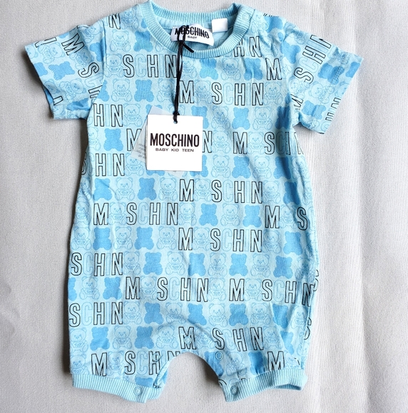 NWT$200 Moschino Baby Boys Blue Logo Romper Sz 1-3 Month - Picture 4 of 11